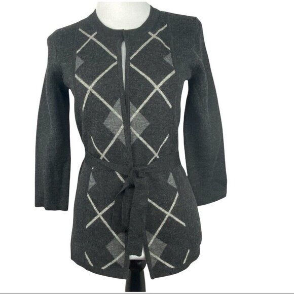 Premise Women's NWT Gray Argyle Apollo Cinder Merino Wool Cardigan Sweater S/C34 - Picture 1 of 8